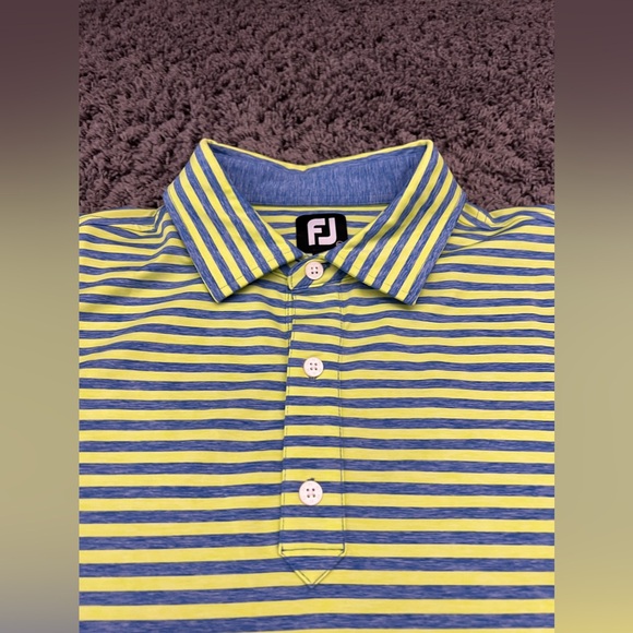 FootJoy Performance Polo Shirt Men XXL 2XL Green Blue Striped Stretch Wicking - Picture 2 of 7